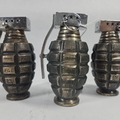 Sale Photo Thumbnail #27: 3 P.G.L. Hand Grenade Table Lighters