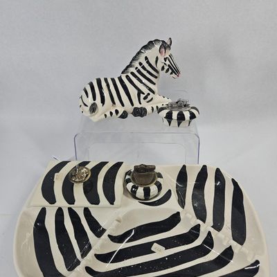 Sale Photo Thumbnail #266: Hand Painted Ceramic Zebra Smokers Set