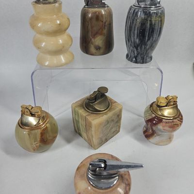 Sale Photo Thumbnail #253: Vtg Natural Stone & Onyx Table Lighters