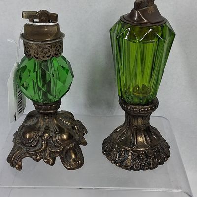 Sale Photo Thumbnail #292: Pair Regency Green Glass Table Lighters