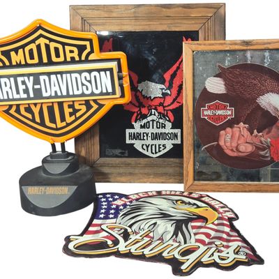 Four Harley-Davidson and Sturgis Motorcycle Rally Decorative Items