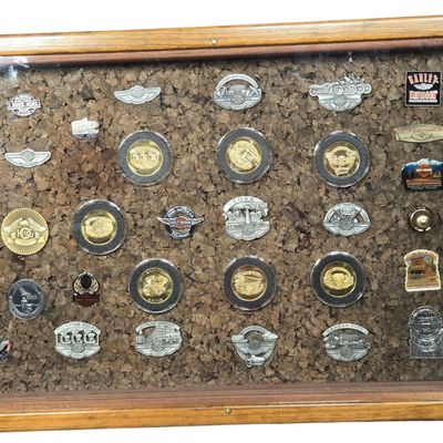 Forty-three Harley-Davidson 100th Anniversary Commemorative Pins and Coins
