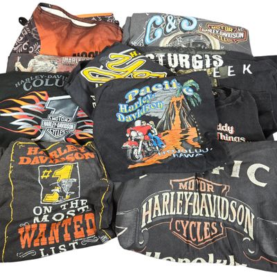 Ten Assorted Harley-Davidson Vintage T-Shirts and Board Shorts