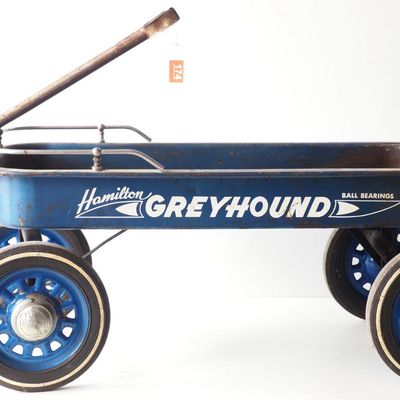 Sale Photo Thumbnail #174: Hamilton Greyhound child's metal pull wagon