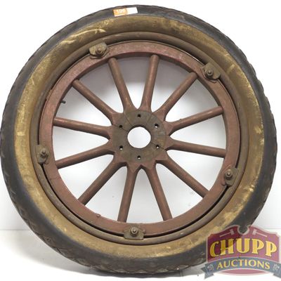 Sale Photo Thumbnail #106: Wooden spoke rim with rubber tire