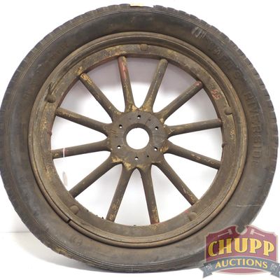 Sale Photo Thumbnail #107: Wooden spoke rim with rubber tire