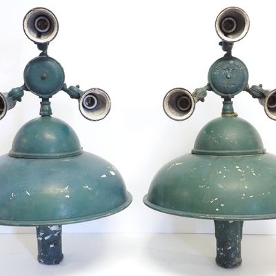 Sale Photo Thumbnail #278: Pair of green porcelain service station lights