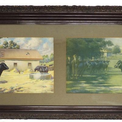 Sale Photo Thumbnail #76: Pair of framed prints of Black Angus bulls