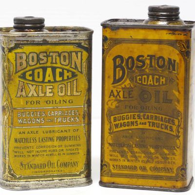 Sale Photo Thumbnail #310: (2) Boston Coach Axle Oil tins with product