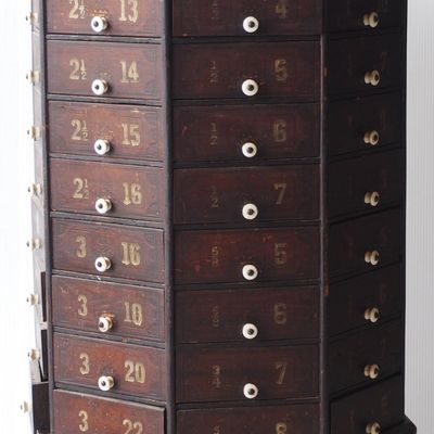 Sale Photo Thumbnail #173: Revolving country store 72-drawer bolt cabinet