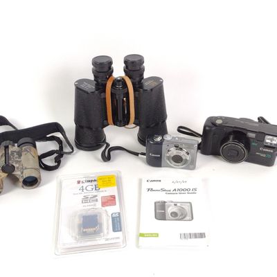 Sale Photo Thumbnail #421: 2 Pairs Binoculars & 2 Canon Cameras