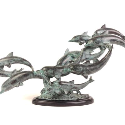 Sale Photo Thumbnail #145: Leaping Dolphins Patinated Brass Dolphin Statue