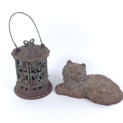 Sale Photo Thumbnail #130: Hubley Persian Cat Door Stop & Cast Iron Bird Cage