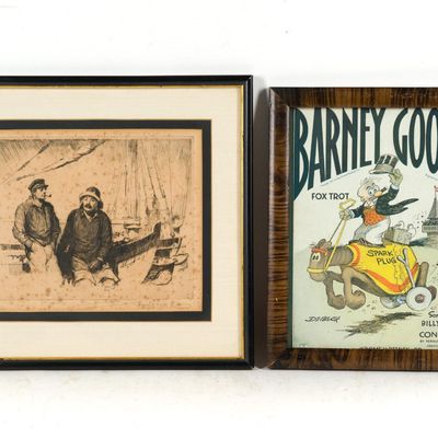 Sale Photo Thumbnail #426: Framed Gordon Grant Sailors Lithograph & Barney Google Poster