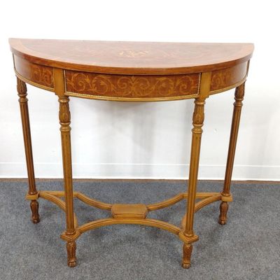 Sale Photo Thumbnail #212: Inlaid Demilune Console Table