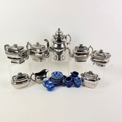 Sale Photo Thumbnail #495: 8 Pcs Silver Luster Tea Set & 19 Pcs Blue & White Porcelain