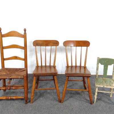 Sale Photo Thumbnail #379: 4 Antique Chairs Incl Child's