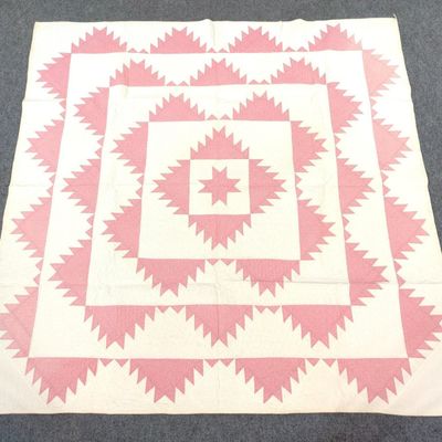 Sale Photo Thumbnail #229: Vintage White & Red Patchwork Quilt