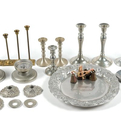 Sale Photo Thumbnail #134: Brass Candlesticks & Assorted Pewter