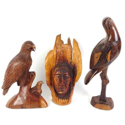 Sale Photo Thumbnail #148: 2 Unsigned Bird Statues & David Brown Native American Chief