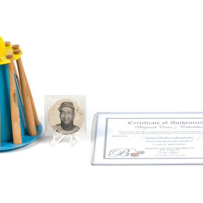 Sale Photo Thumbnail #50: Louisville Slugger American League Mini Bat Bank & Roy Campanella Pin With COA