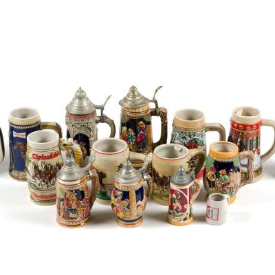 Sale Photo Thumbnail #142: 15 Beer Steins Incl. Budweiser