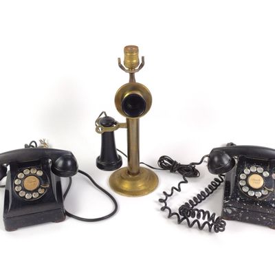 Sale Photo Thumbnail #432: 2 Western Electric Rotary Phones & Converted Candlestick Phone Lamp