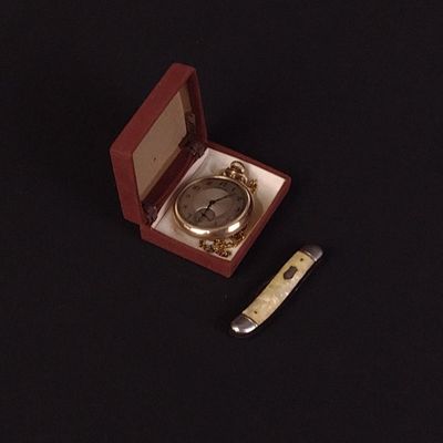 Sale Photo Thumbnail #133: Antique Gold-Filled Hamilton Pocket Watch & Pocket Knife
