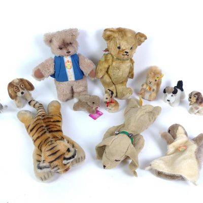 Sale Photo Thumbnail #82: 11 Vintage Steiff Stuffed Animals Incl. Teddy Bear and Puppets