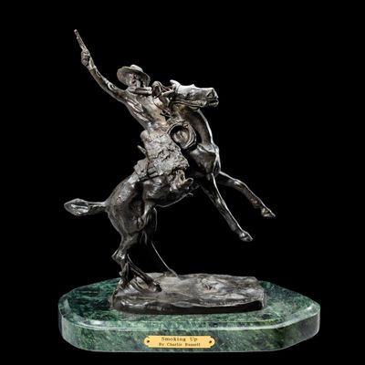 Sale Photo Thumbnail #8: After Charles Marion Russell "Smoking Up" Bronze Sculpture
