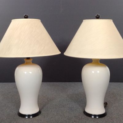 Sale Photo Thumbnail #72: Pair of Cream Glazed Ceramic Table Lamps