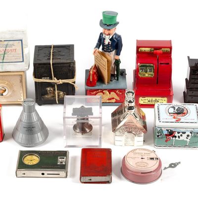 Sale Photo Thumbnail #86: 14 Tin & Cast Iron Banks Incl. J & E Stevens "Watchdog Bank"