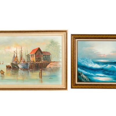 Sale Photo Thumbnail #123: 2 Maritime Oil Paintings