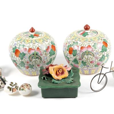 Sale Photo Thumbnail #341: Pair of Chinese Famille Rose Ginger Jars & Export Porcelain