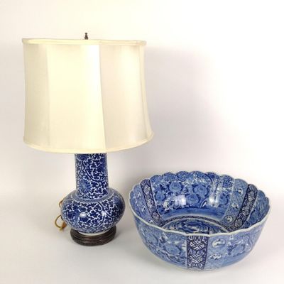 Sale Photo Thumbnail #230: Blue & White Punch Bowl & Table Lamp