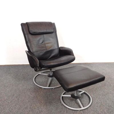 Sale Photo Thumbnail #244: Ikea Malung Black Leather Swivel Recliner and Ottoman