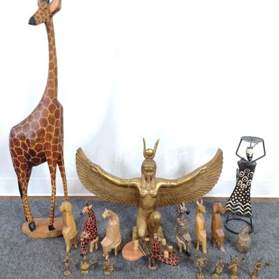Sale Photo Thumbnail #450: African & Egyptian Ethnographic Decor Incl. Carved Wooden Folk Art Giraffe
