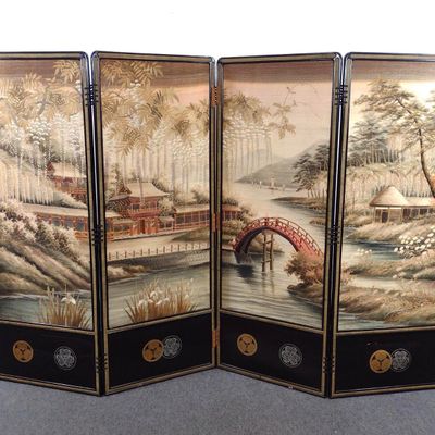 Sale Photo Thumbnail #221: Japanese Silk Embroidered 4-Panel Room Divider