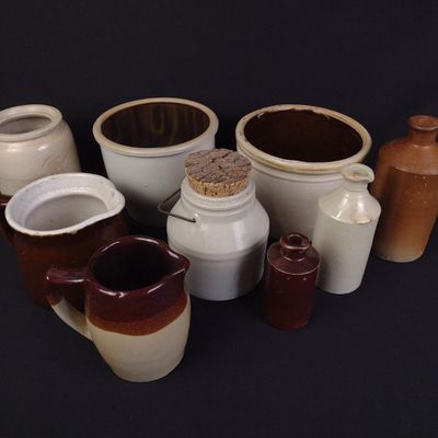 Sale Photo Thumbnail #479: 9 Pcs Stoneware and Utility Crocks