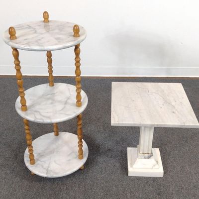 Sale Photo Thumbnail #151: Marble Etagere and Pedestal Table