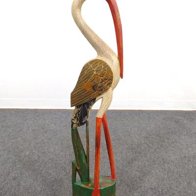 Sale Photo Thumbnail #153: Painted Hand Carved Crane Sculpture
