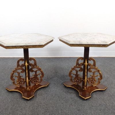 Sale Photo Thumbnail #155: Pair of Italian Baroque Revival Marble Top End Tables