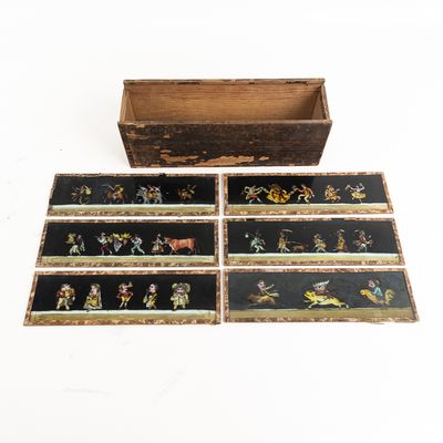 Sale Photo Thumbnail #260: 6 Whimsical Magic Lantern Glass Slides Box