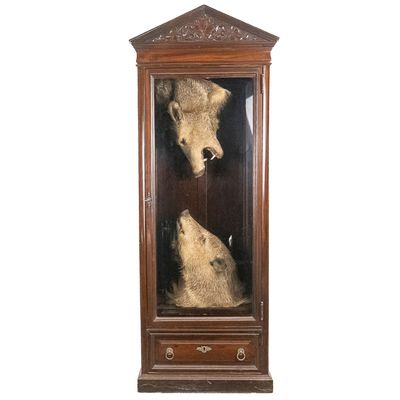 Sale Photo Thumbnail #387: Victorian Mahogany Beveled Glass Cabinet W/2 Boars