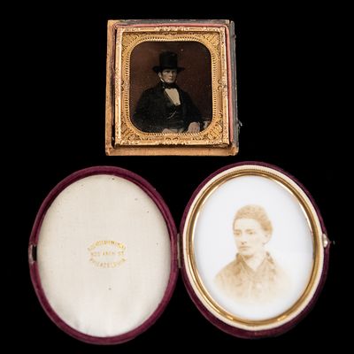 Sale Photo Thumbnail #181: Mini Painted Portrait and 1/6 Plate Ambrotype