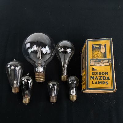 Sale Photo Thumbnail #296: Vintage Edison Mazda Light Bulbs & Box