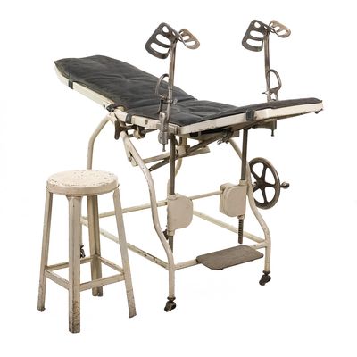 Sale Photo Thumbnail #157: Antique Medical Exam Table & Stool