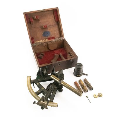 Sale Photo Thumbnail #44: Brass Marine Sextant in Box-Calcutta