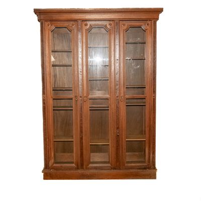 Sale Photo Thumbnail #385: Antique 3-Door Walnut Display Cabinet