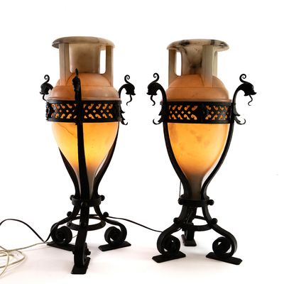 Sale Photo Thumbnail #433: Pair 1930s Alabaster Urn Lamps Hollywood Actress